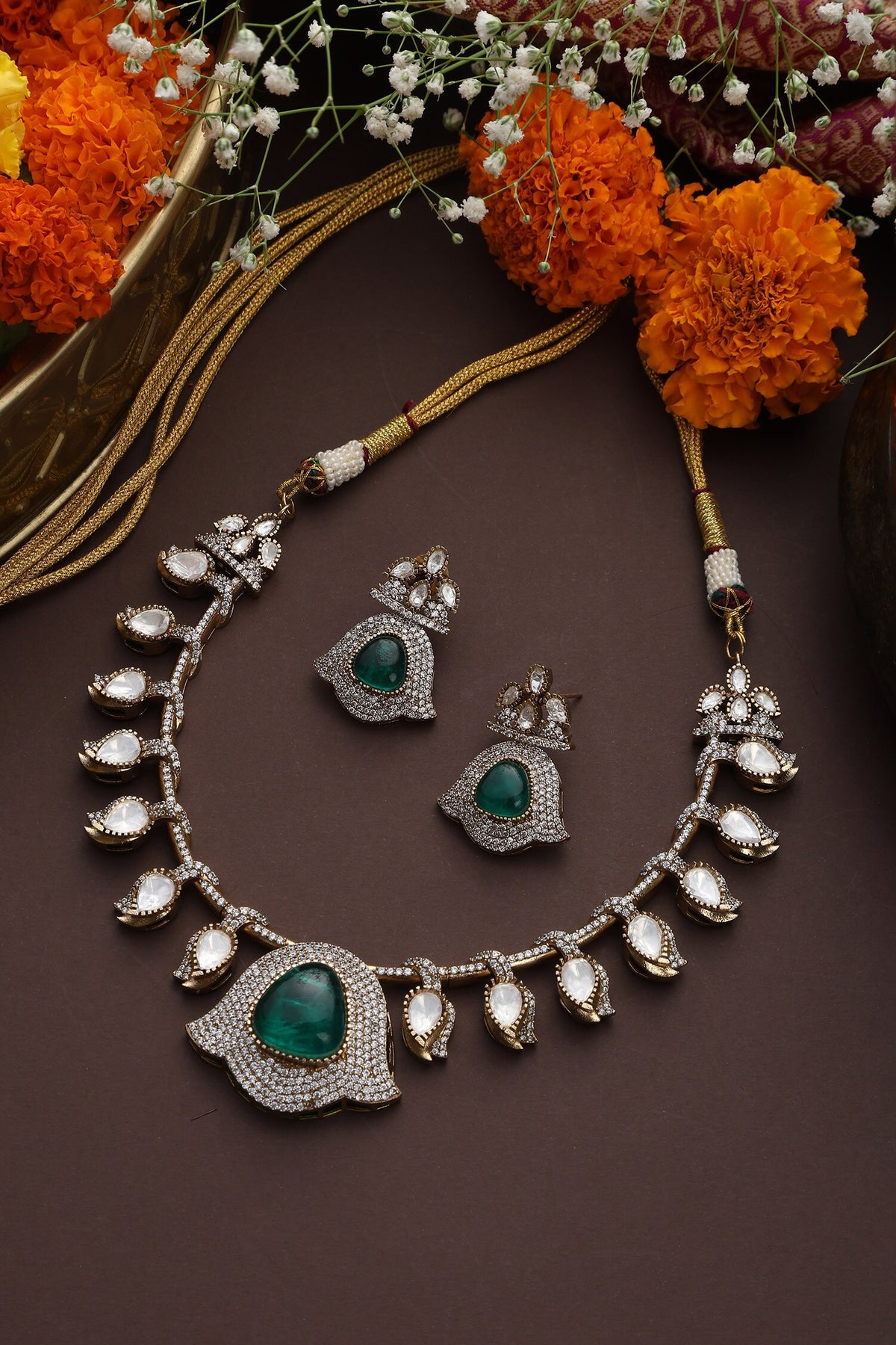 Tribal Teardrop Polki Necklace Set 