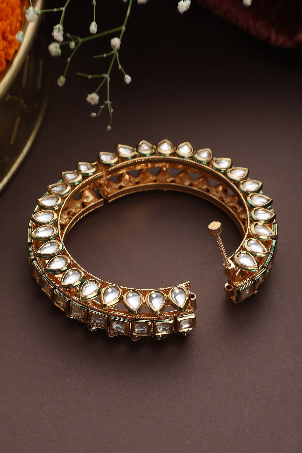 Teardrop Kundan Vine Embellished Kada 