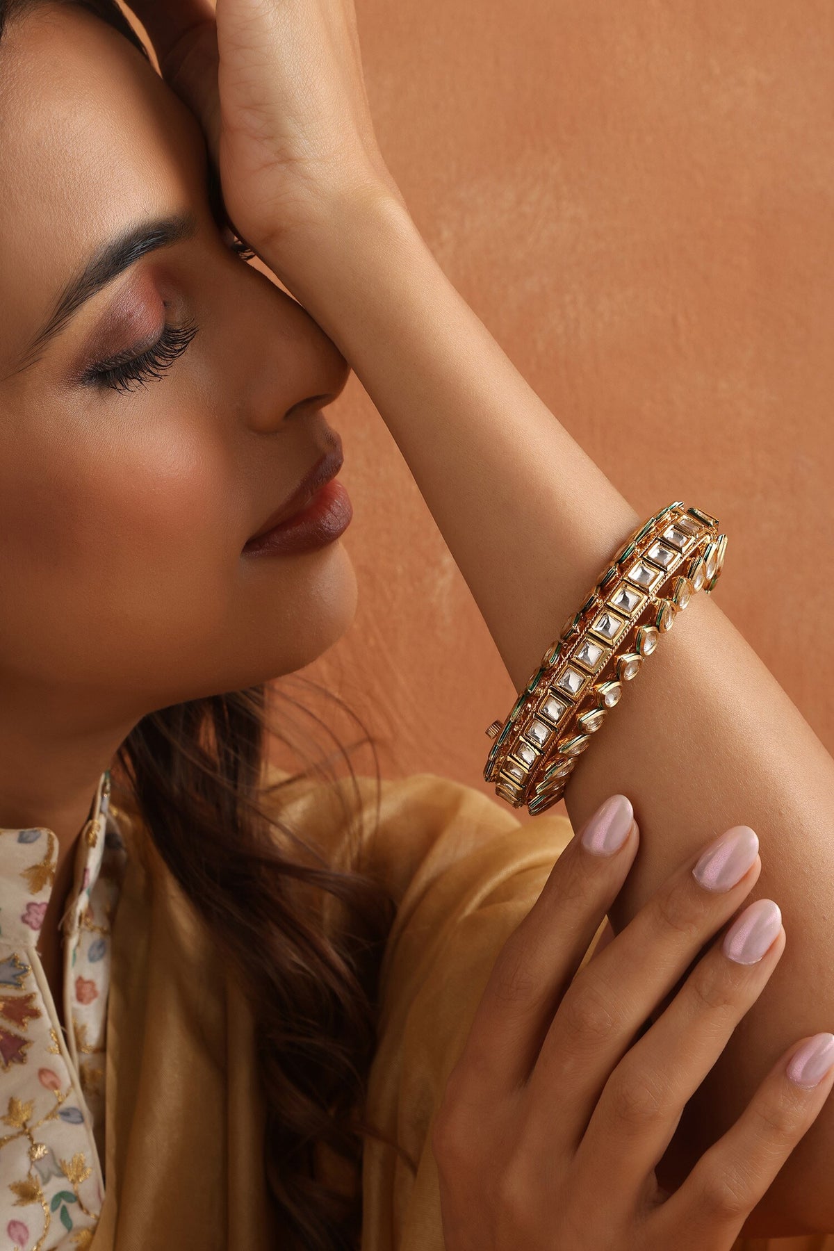 Teardrop Kundan Vine Embellished Kada 