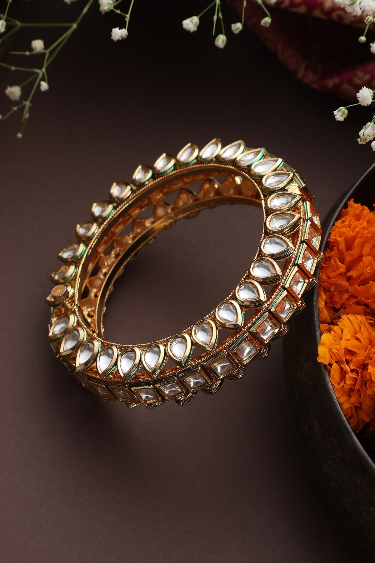 Teardrop Kundan Vine Embellished Kada 