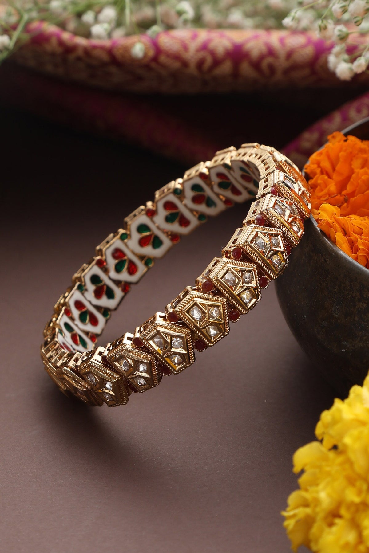 Clover Polki Vine Embellished Kada 