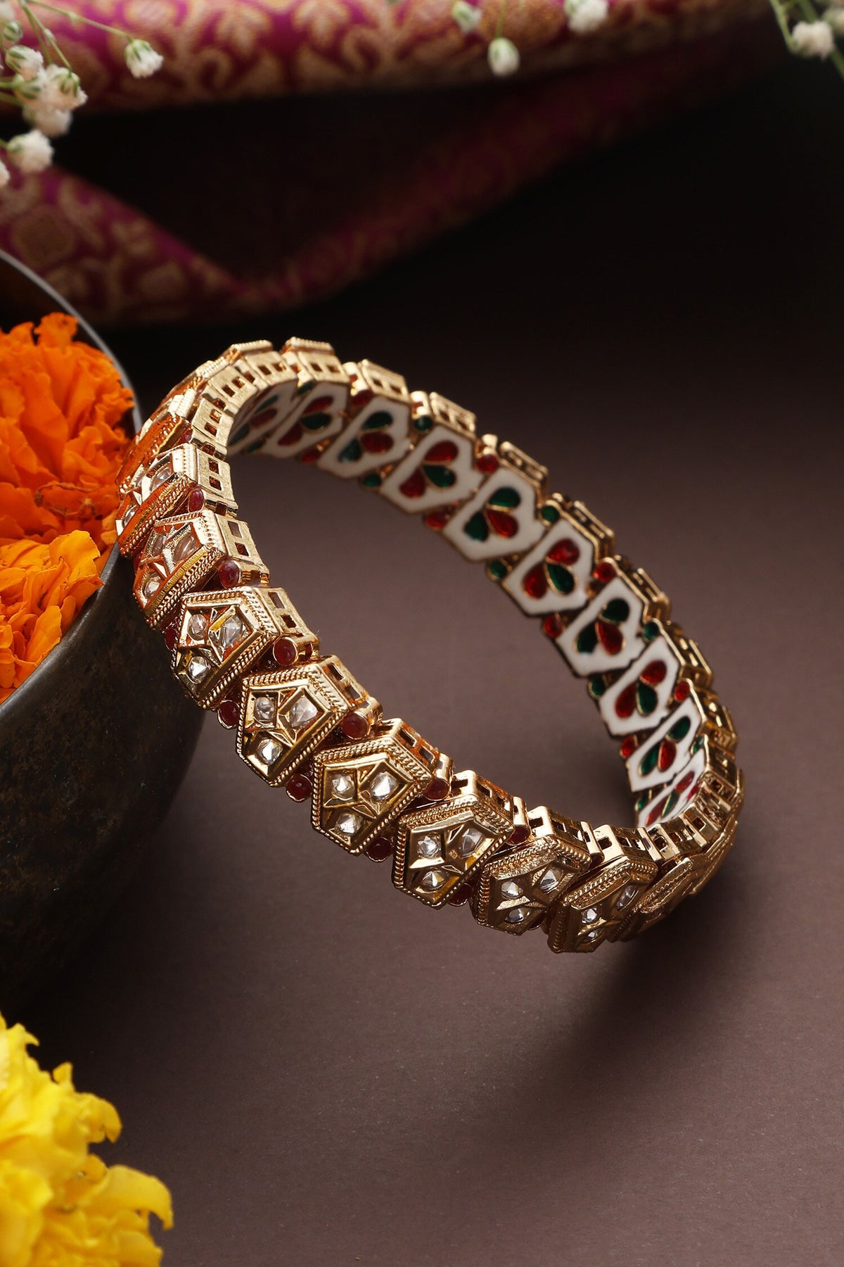 Clover Polki Vine Embellished Kada 