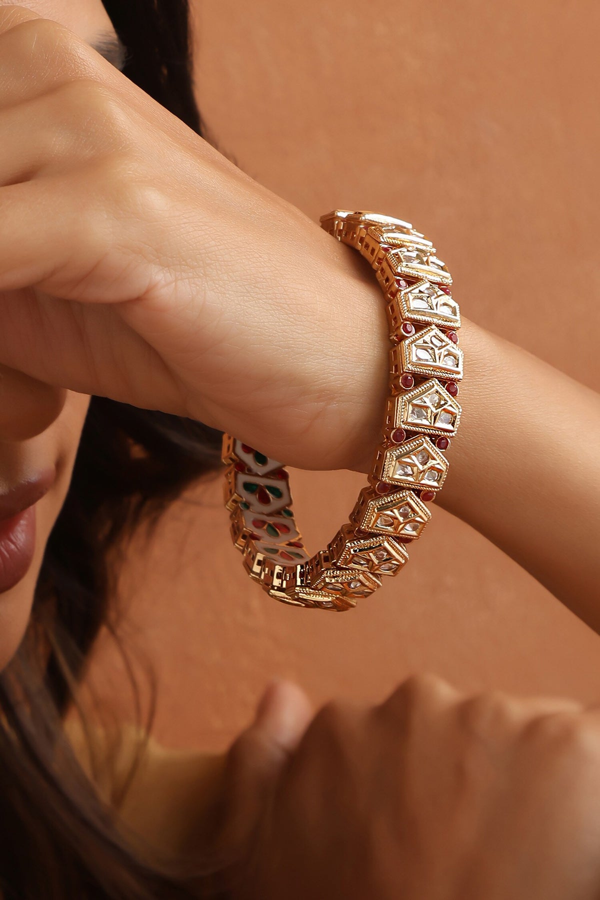 Clover Polki Vine Embellished Kada 