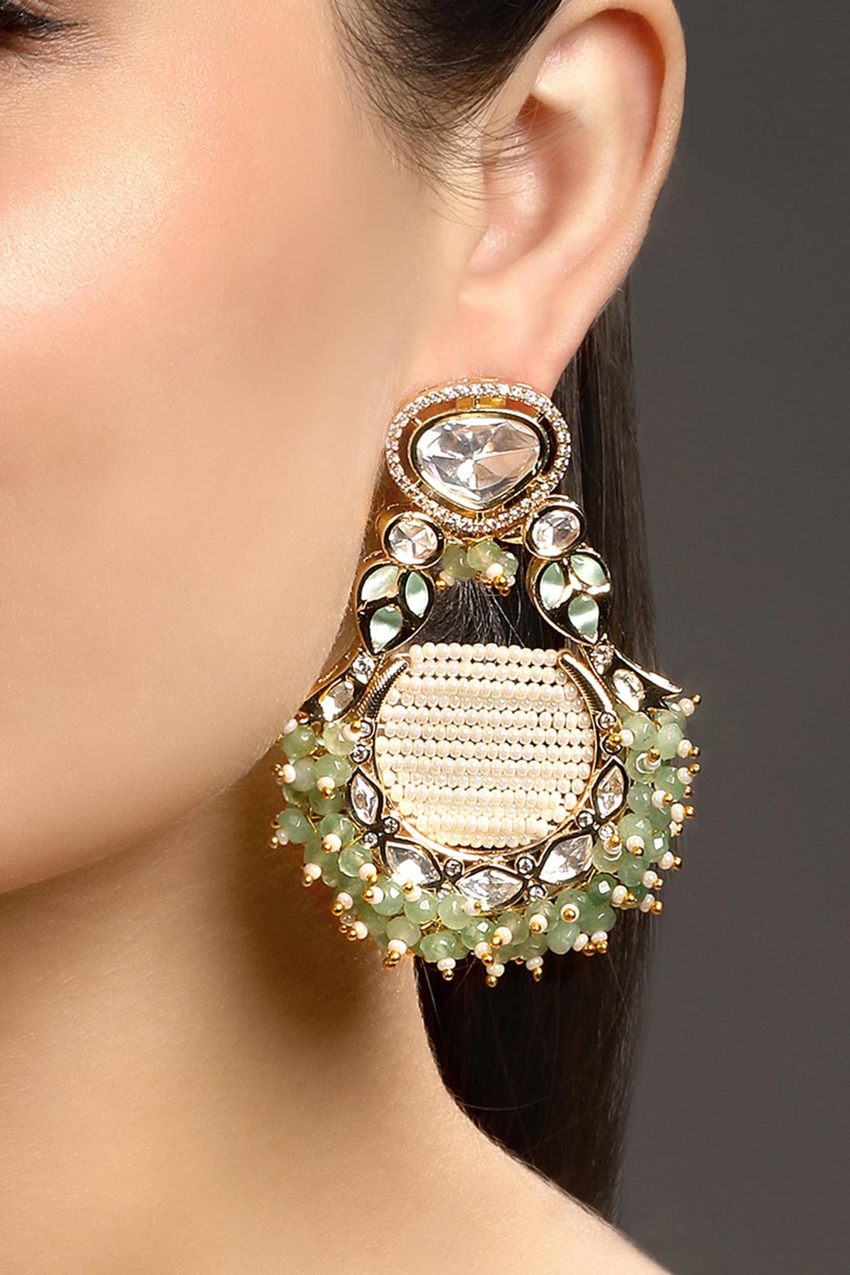 Noor Polki Embellished Chandbali Earrings 
