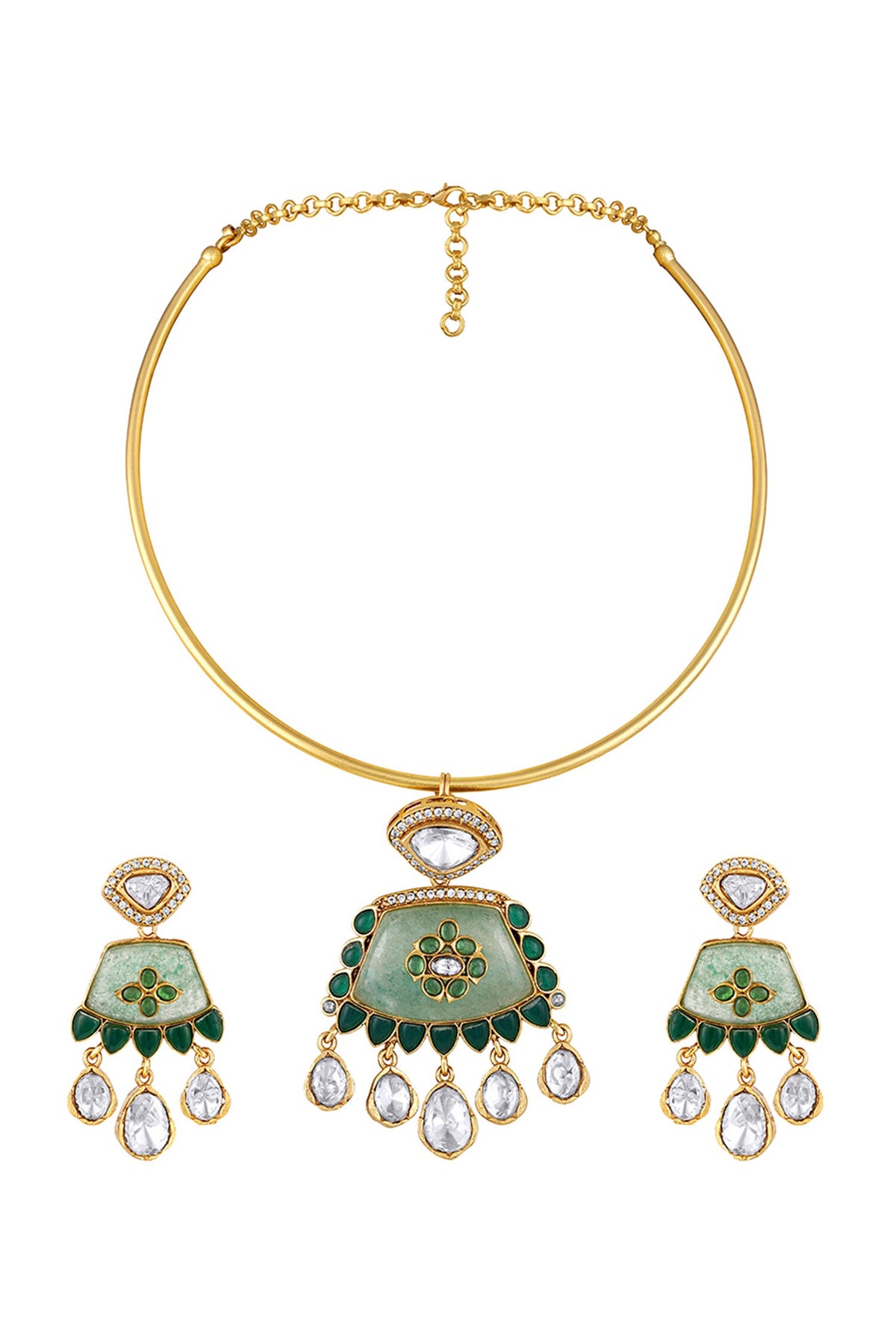 Ornate Bloom Embellished Hasli Necklace Set 