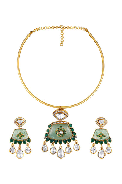 Ornate Bloom Embellished Hasli Necklace Set 