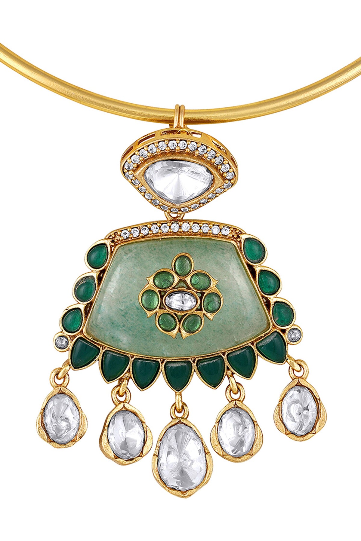 Ornate Bloom Embellished Hasli Necklace Set 