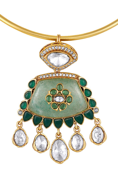 Ornate Bloom Embellished Hasli Necklace Set 