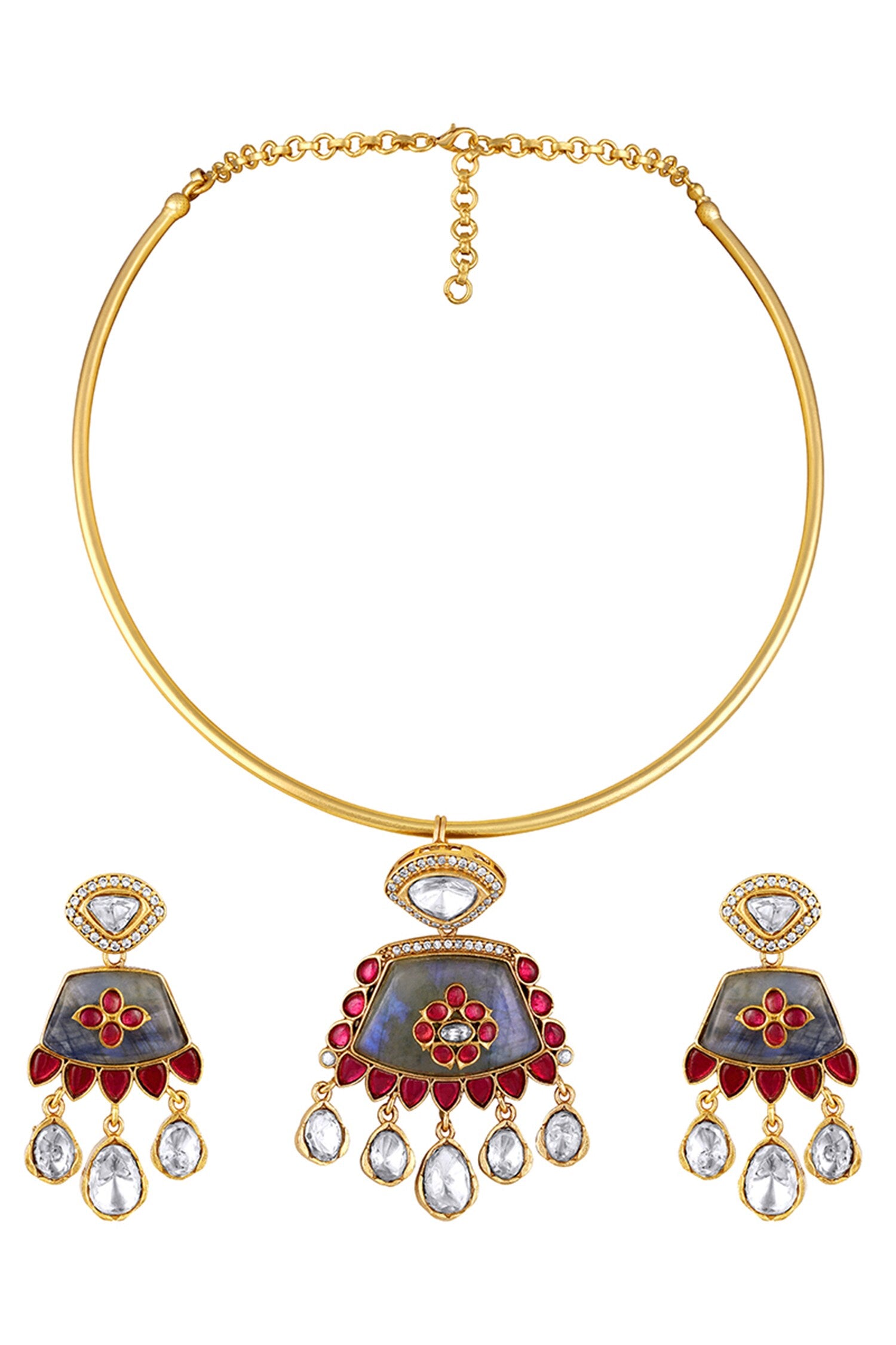 Glory Bloom Embellished Hasli Necklace Set 