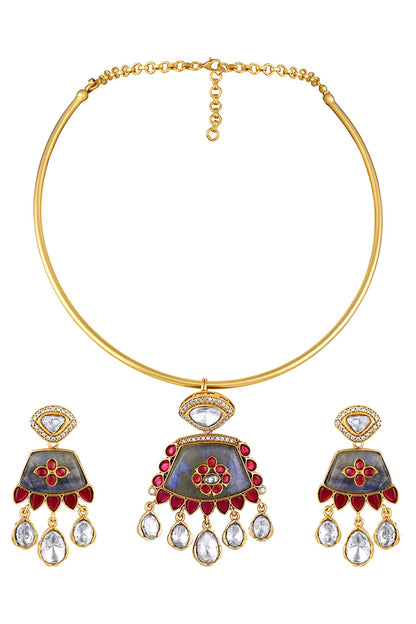 Glory Bloom Embellished Hasli Necklace Set 