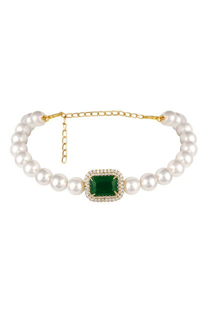 Shell Pearl & Emerald Stone Embellished Choker Necklace 