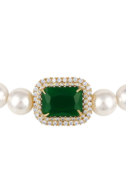 Shell Pearl & Emerald Stone Embellished Choker Necklace 