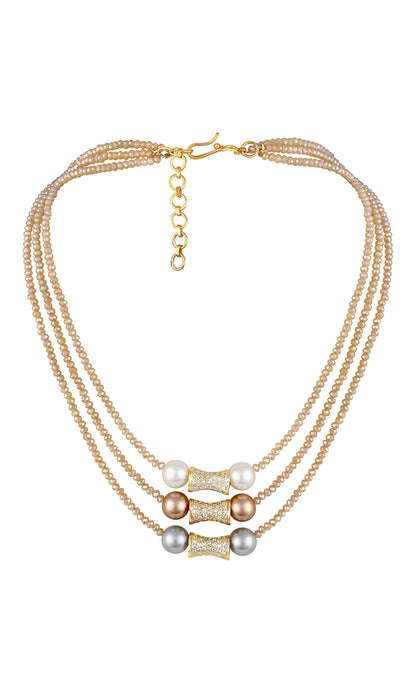 Shell Pearl Embellished Three Layered Necklace 