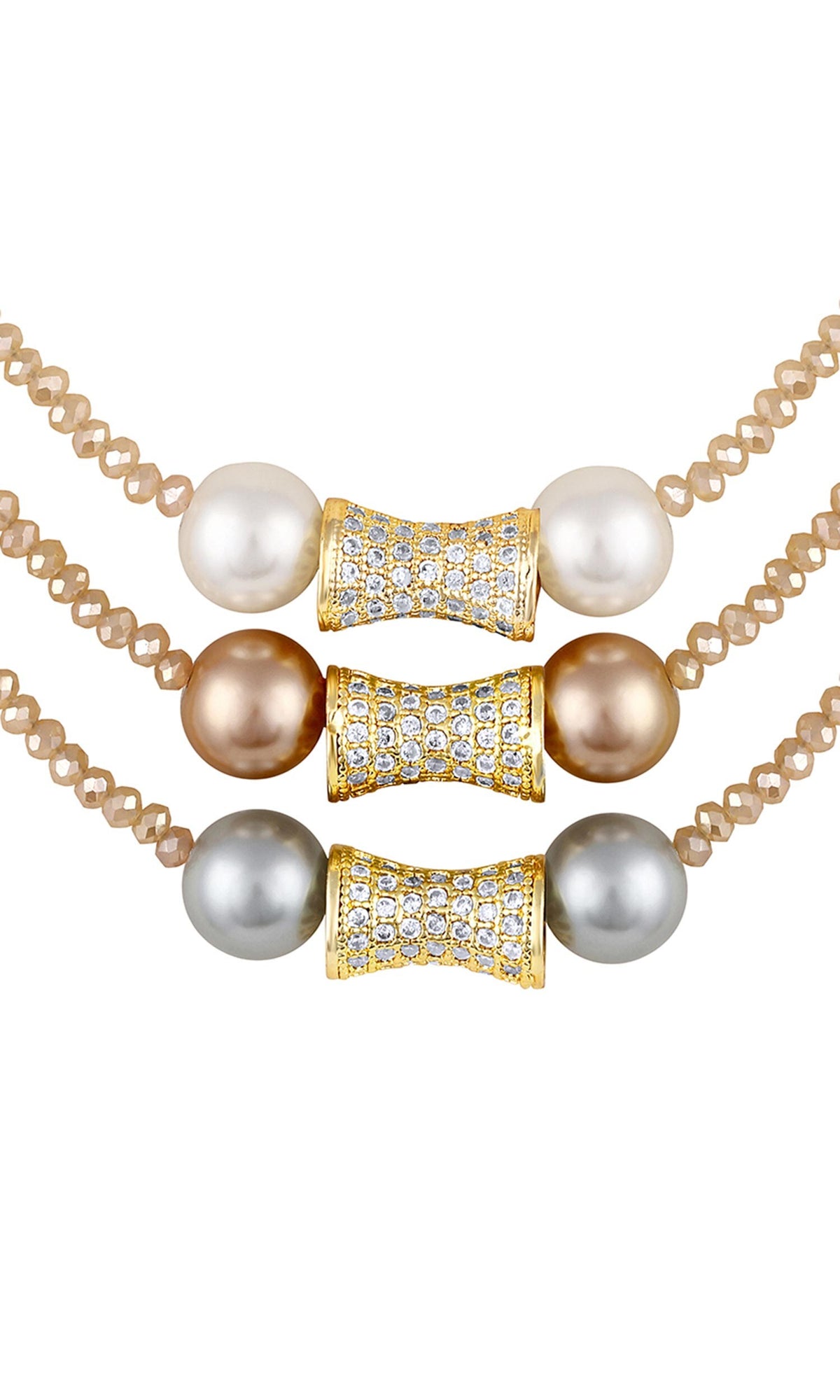 Shell Pearl Embellished Three Layered Necklace 