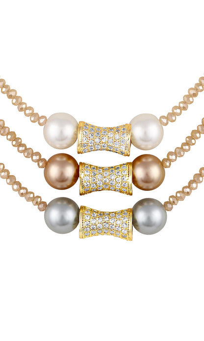 Shell Pearl Embellished Three Layered Necklace 