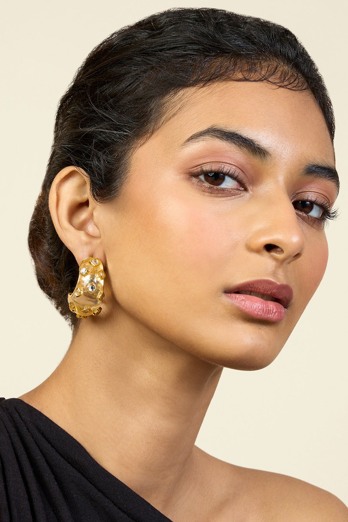 Zoori Mirror Embellished Huggie Hoops 