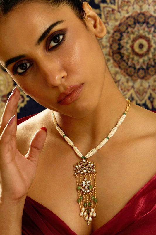 Rajwadi Charm Stone Tassel Pendant Necklace 