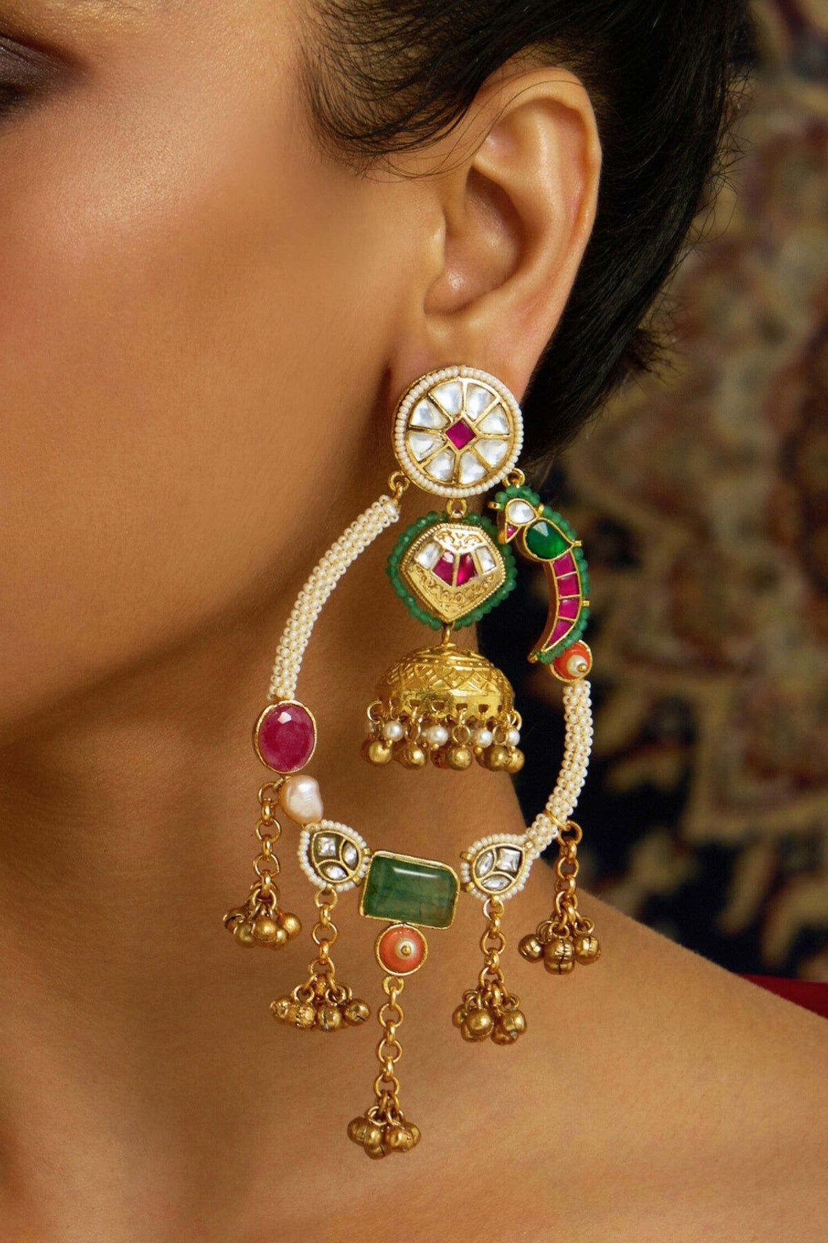 Rajwadi Parrot Carved Earrings 