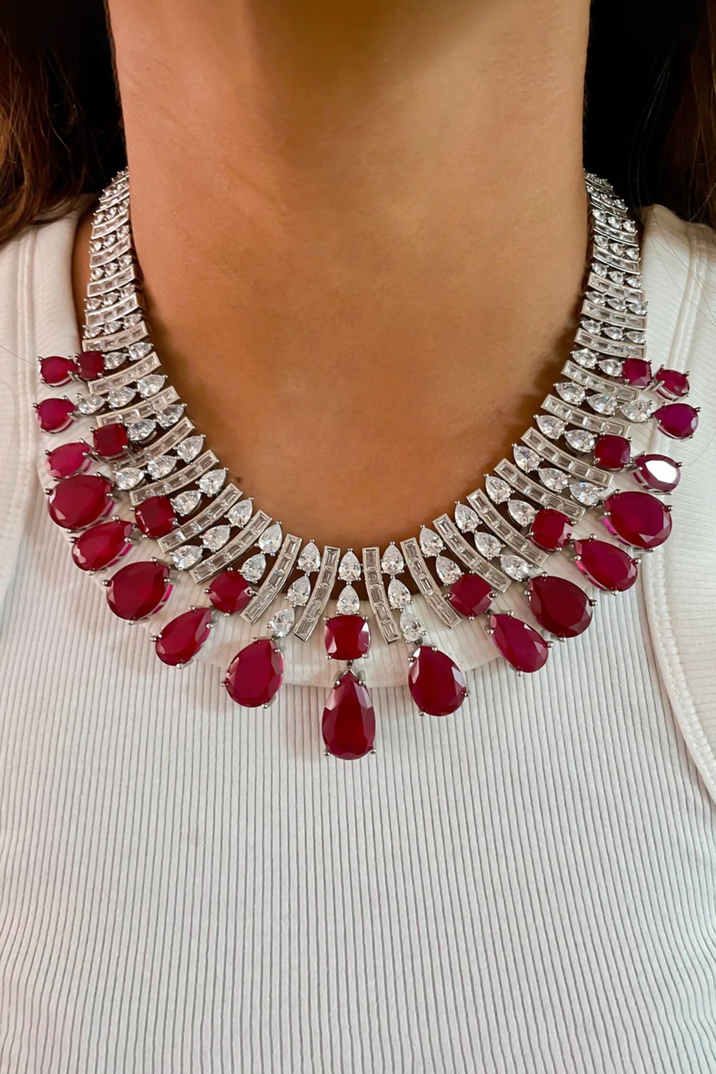 Magnolia Ruby Stone Embellished Necklace Set 