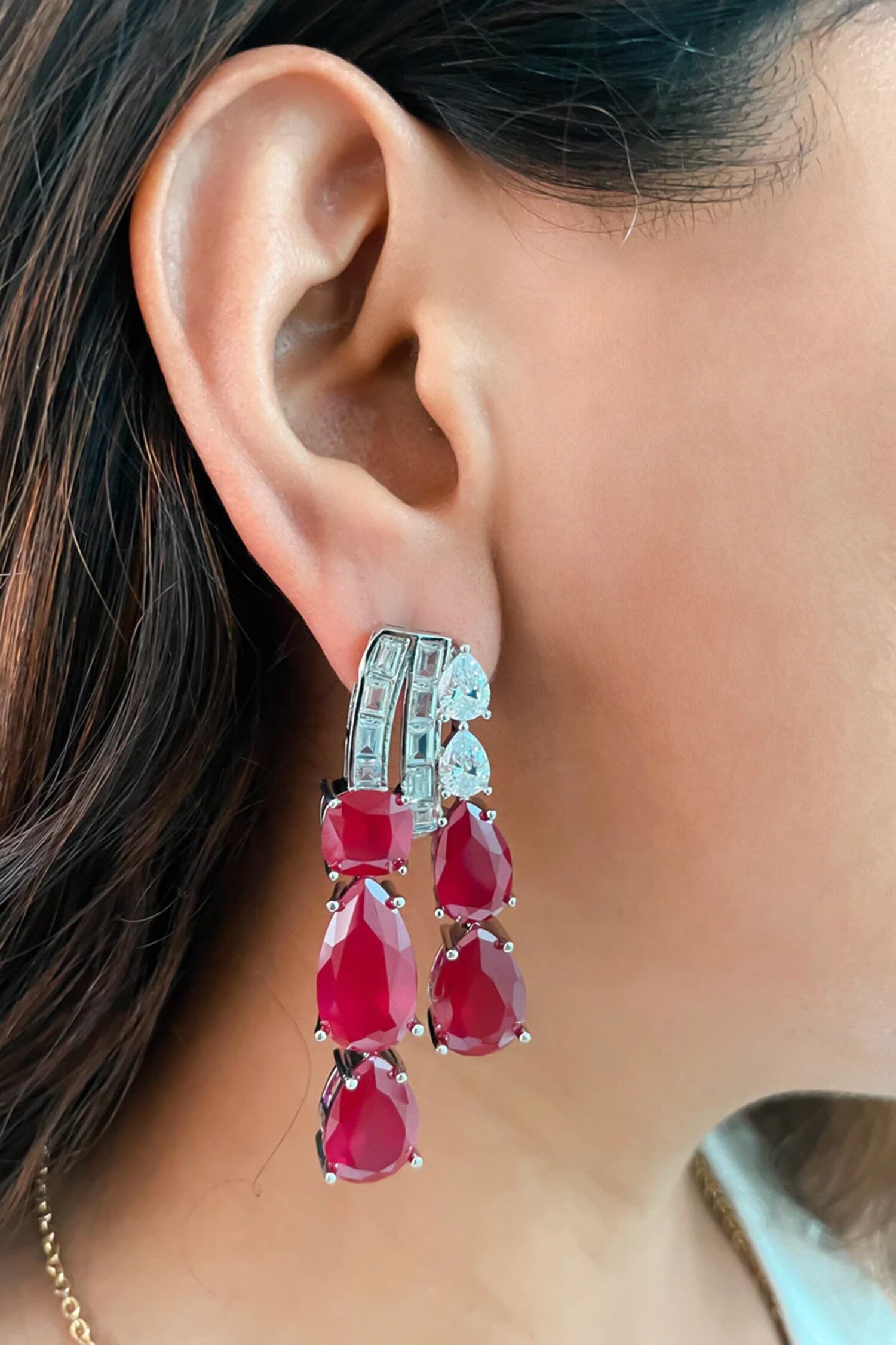 Magnolia Ruby Stone Embellished Necklace Set 