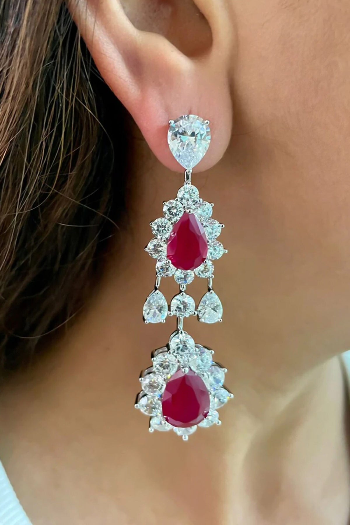 Rose Diamond Ruby Drop Necklace Set 