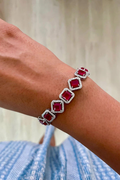 Rose Diamond Ruby Drop Necklace Set 