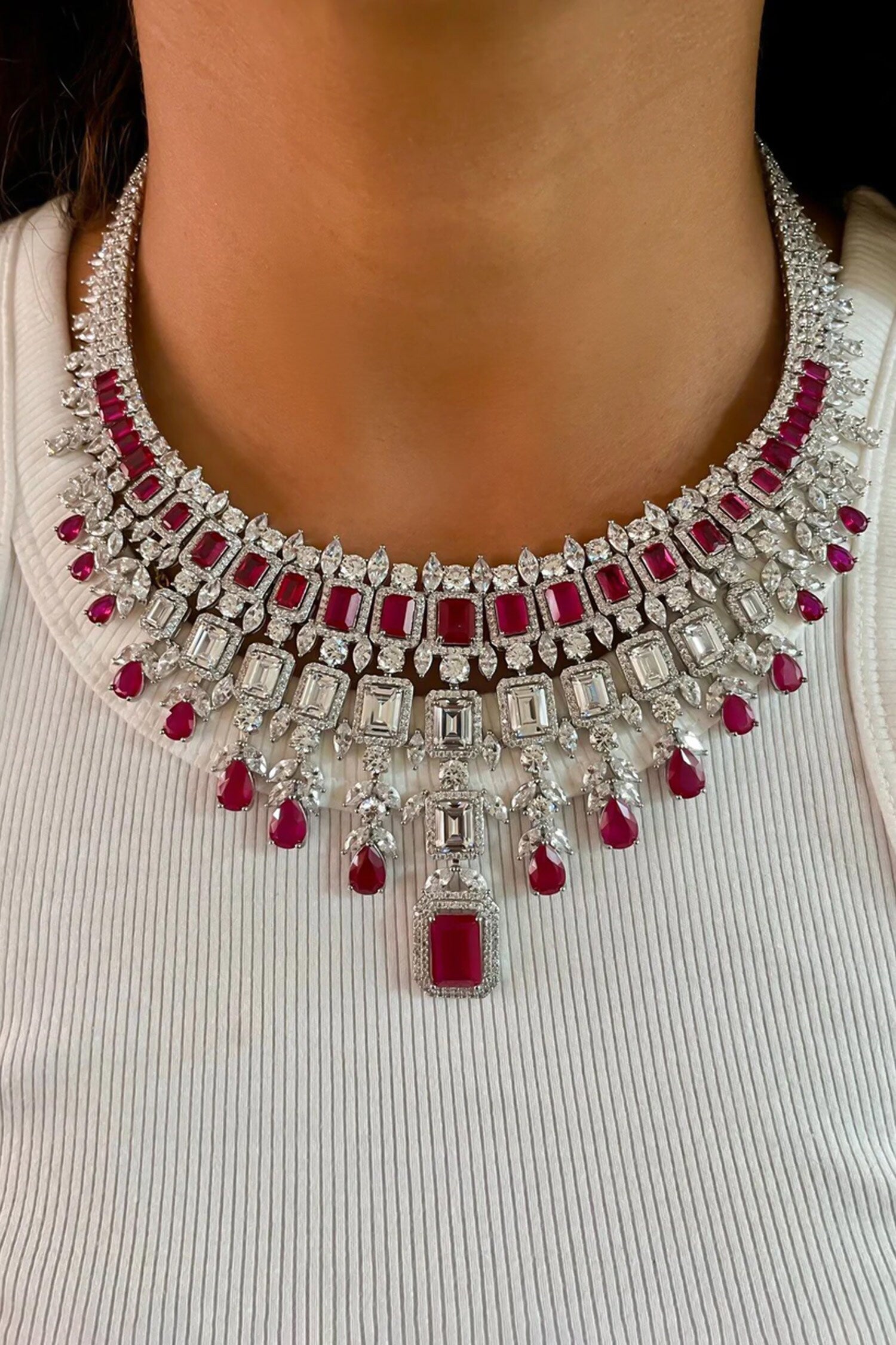 Baguette Diamond Embellished Necklace Set 