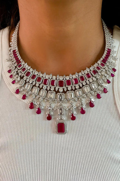 Baguette Diamond Embellished Necklace Set 
