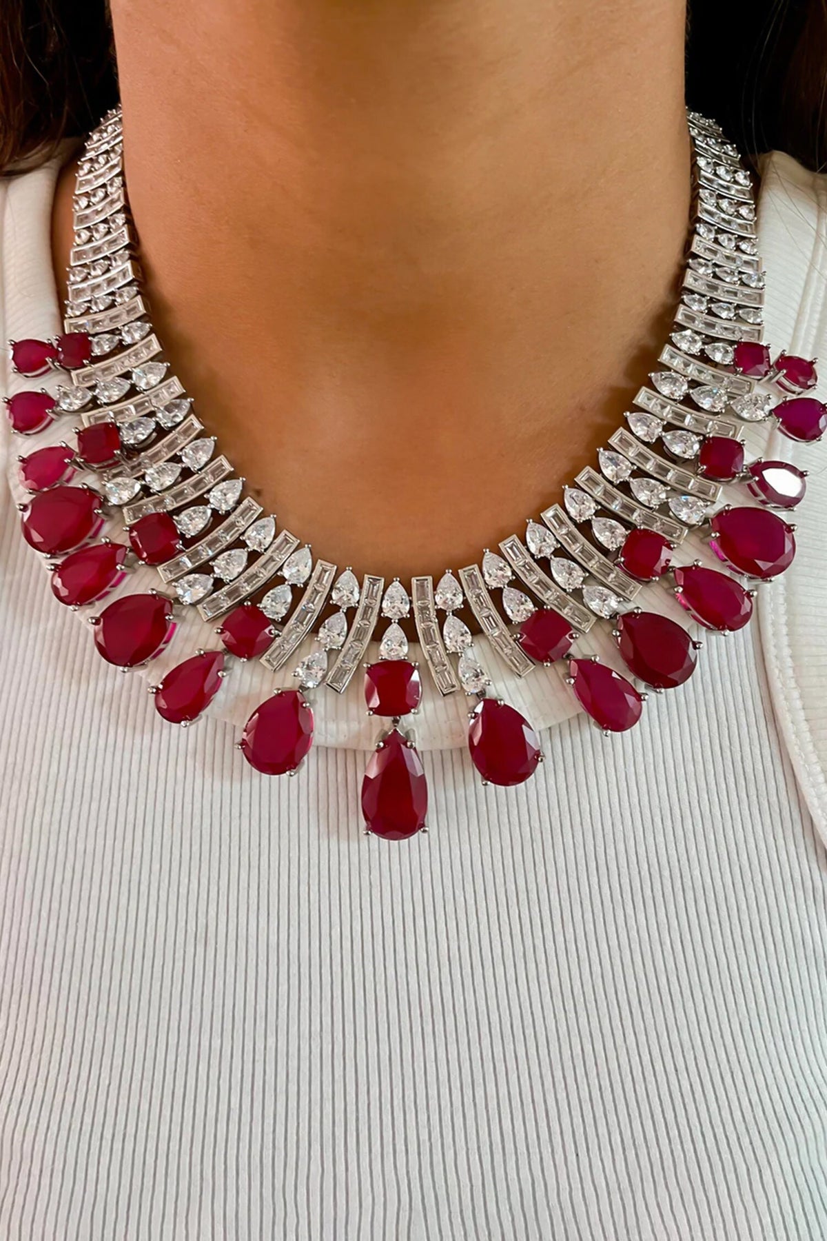 Magnolia Ruby Stone Embellished Necklace Set 