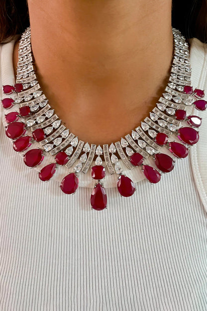Magnolia Ruby Stone Embellished Necklace Set 