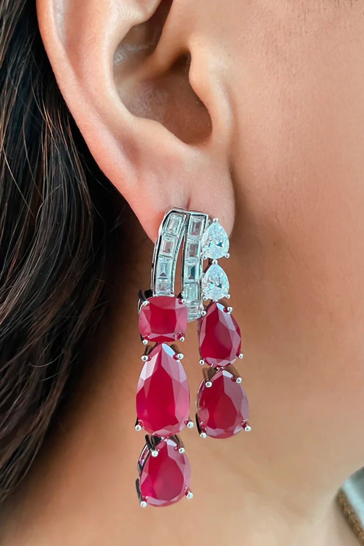 Magnolia Ruby Stone Embellished Necklace Set 