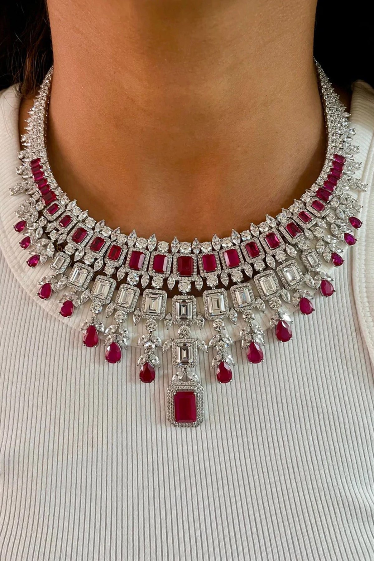 Baguette Diamond Studded Necklace Set 