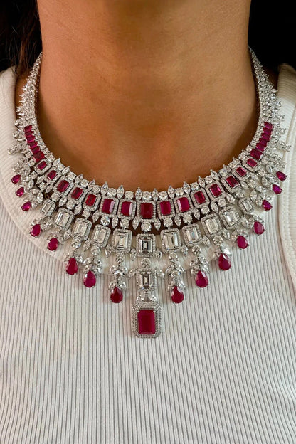 Baguette Diamond Studded Necklace Set 