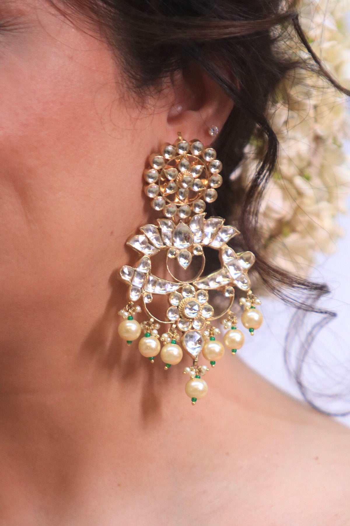 Lotus Vine Stone Embellished Earrings 