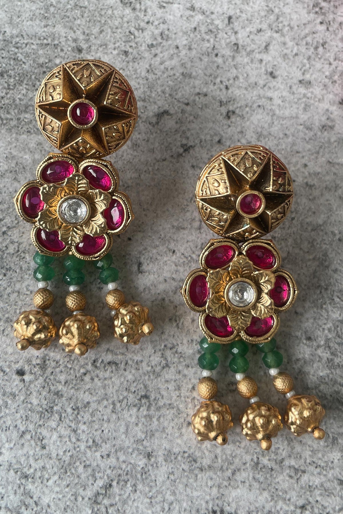 Stone Studded Bead Layered Temple Necklace Set 