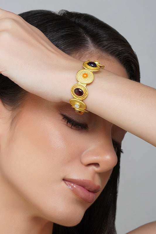 Navratan Stone Embellished Cuff Bracelet 
