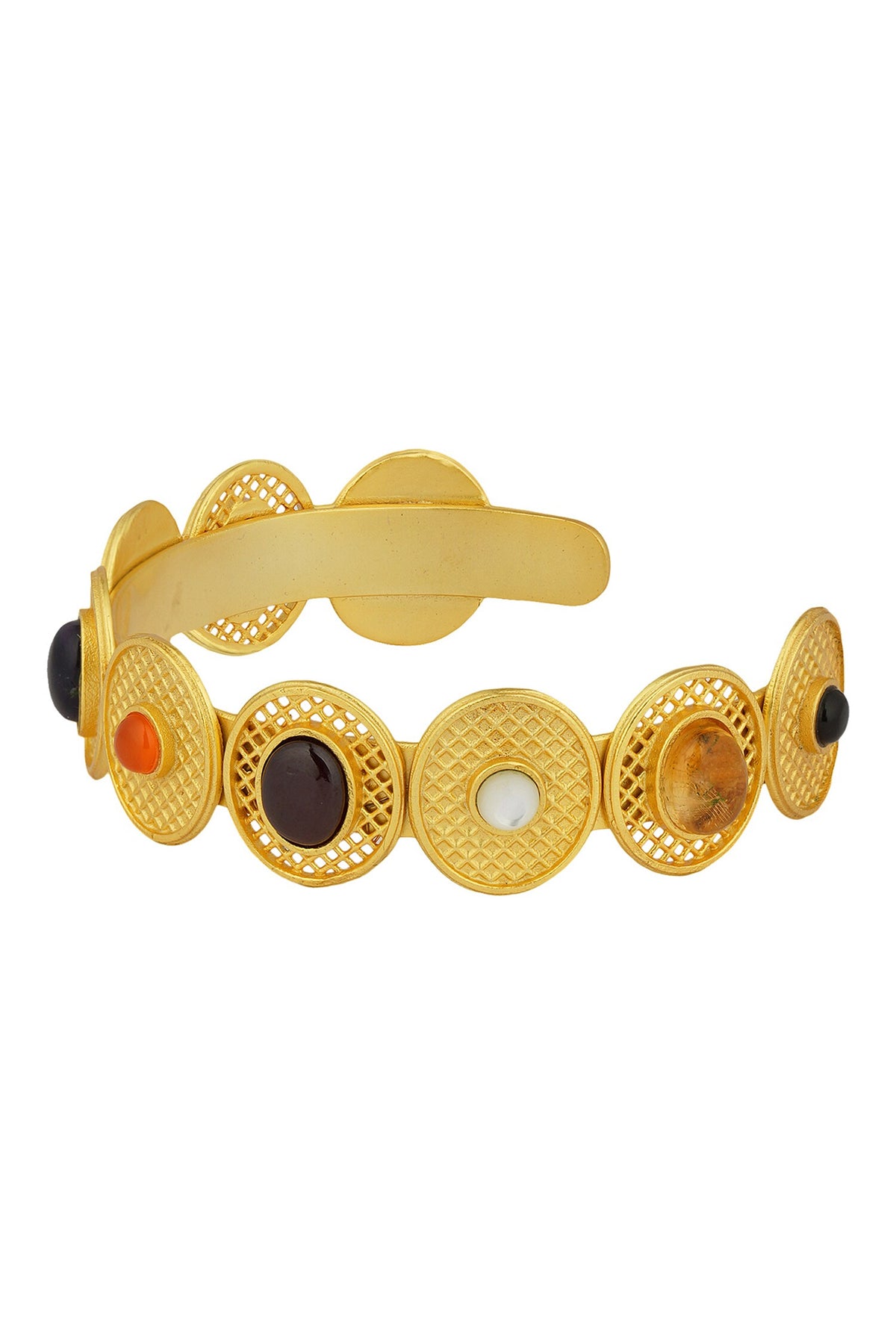 Navratan Stone Embellished Cuff Bracelet 