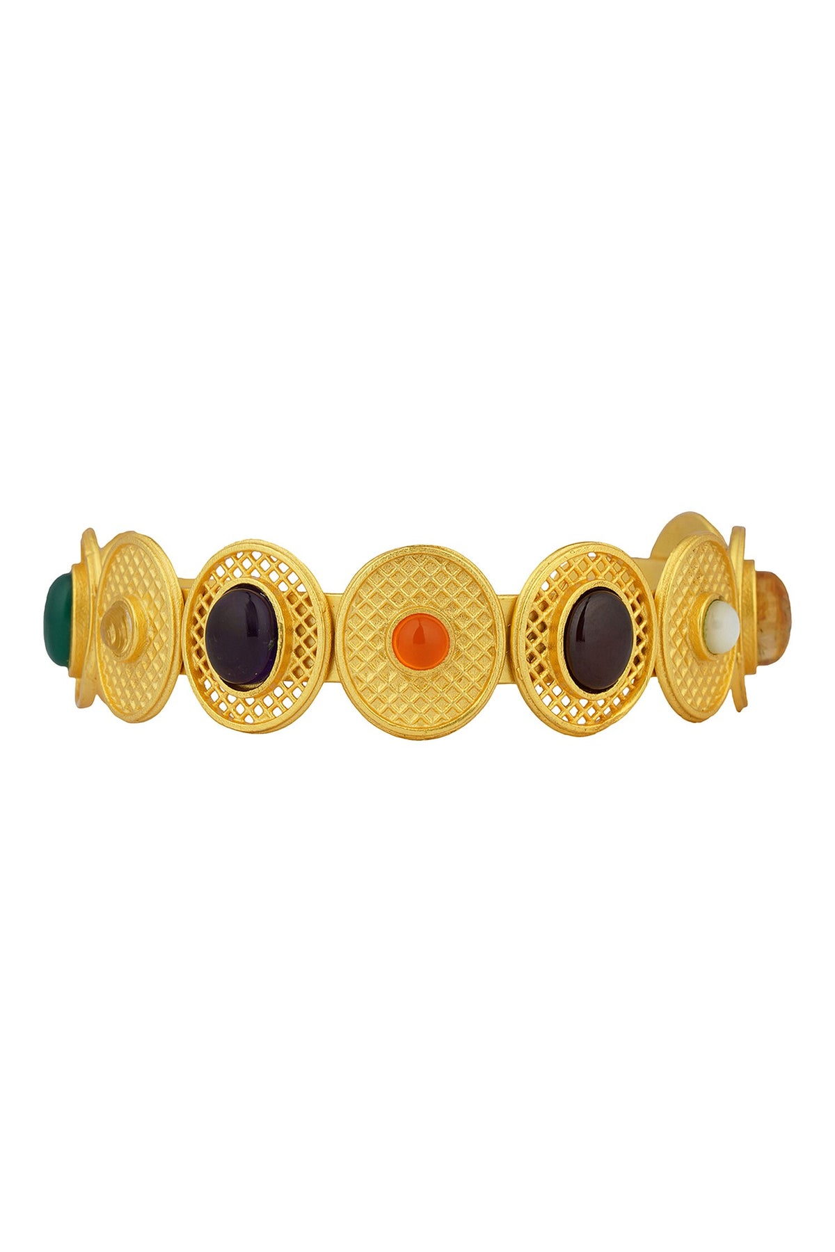 Navratan Stone Embellished Cuff Bracelet 