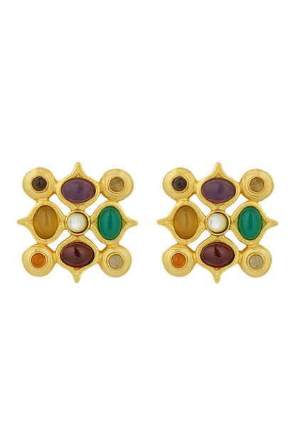 Geometric Carved Stud Earrings 