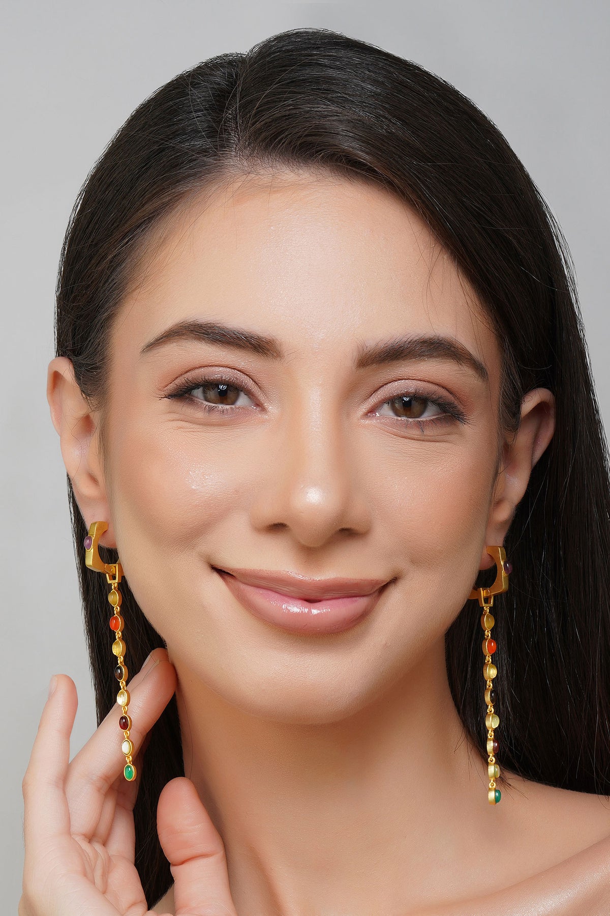 Power Chain Stone Embellished Hoop Earrings 