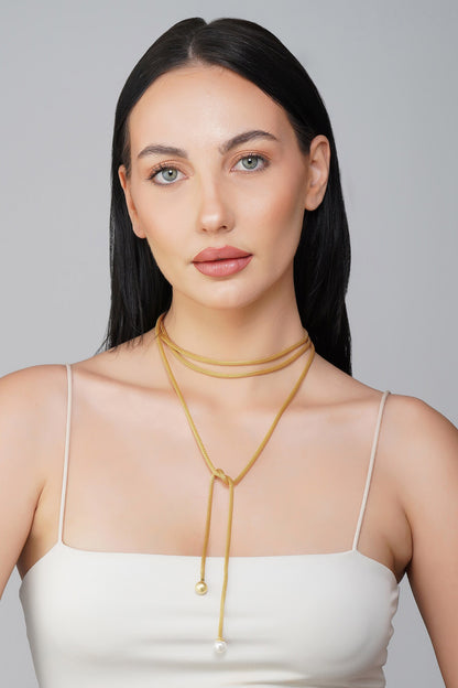 Whispering Pearl Embellished Wrape Necklace 