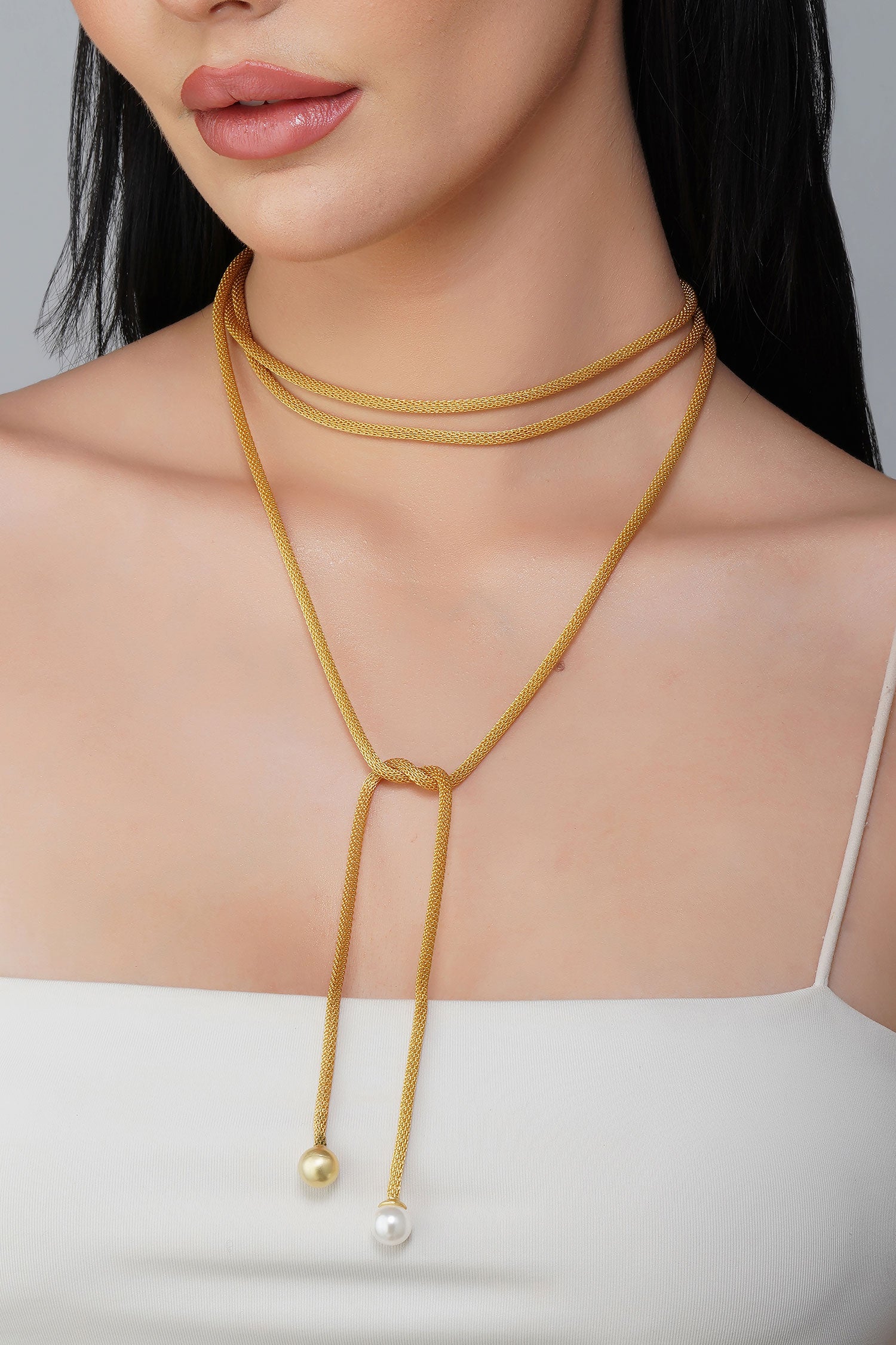 Whispering Pearl Embellished Wrape Necklace 