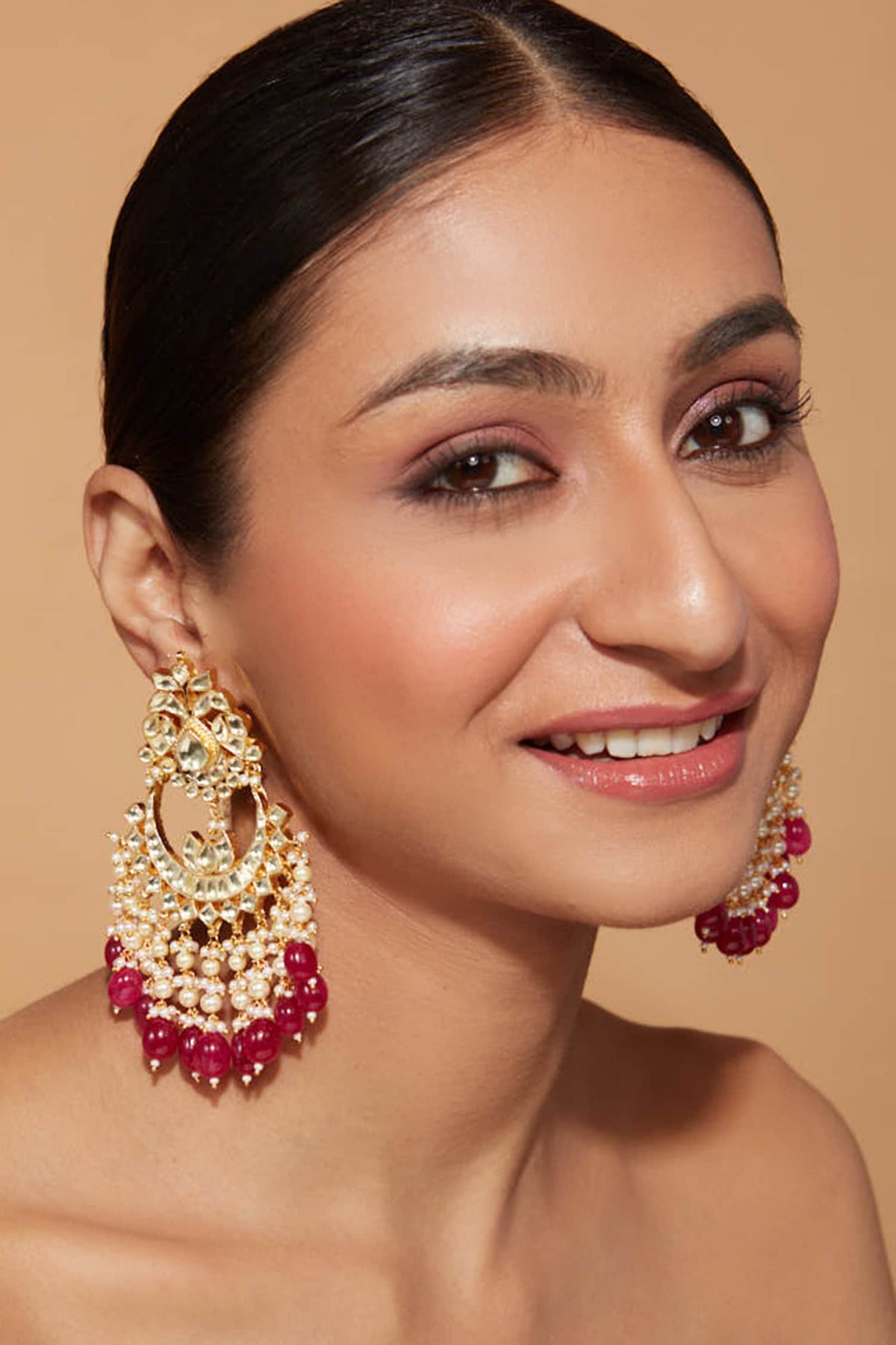 Carved Kundan Embellished Chaandbali Earrings 