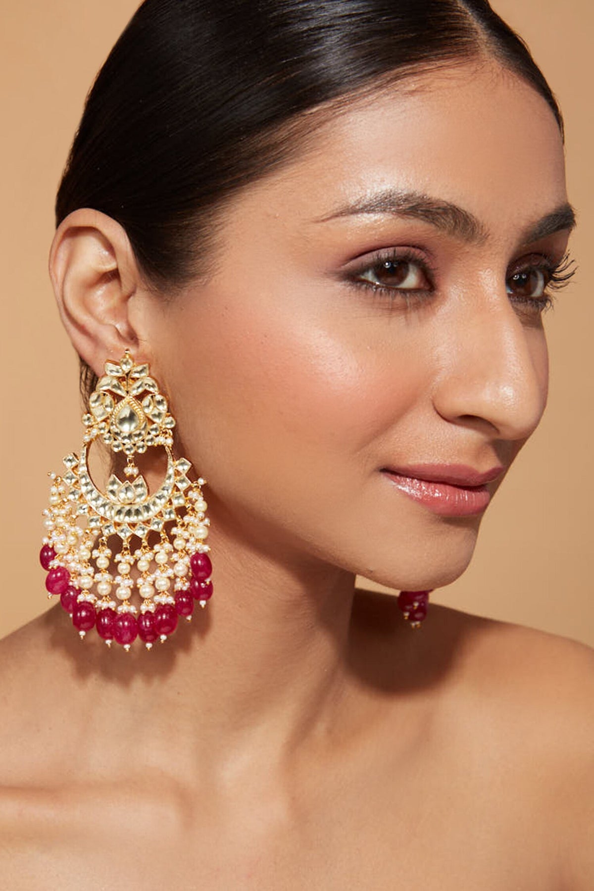 Carved Kundan Embellished Chaandbali Earrings 
