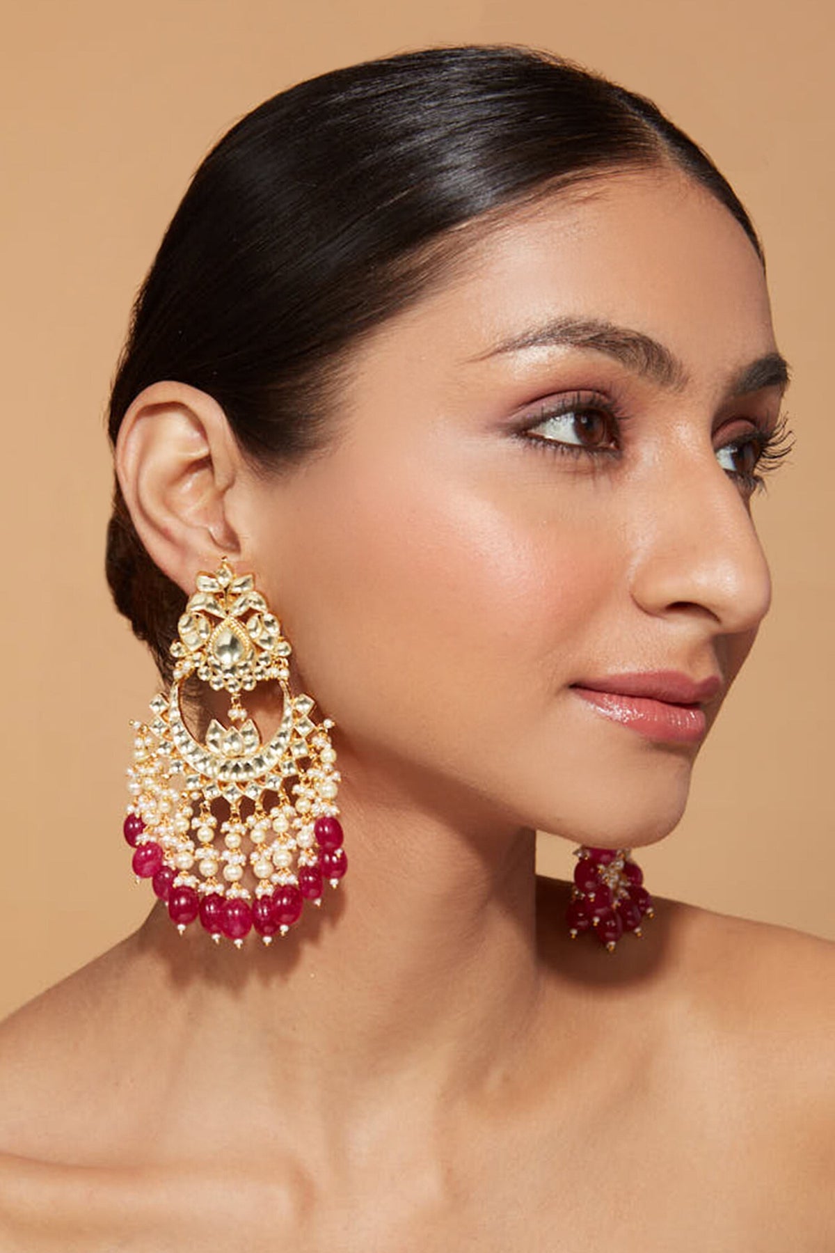 Carved Kundan Embellished Chaandbali Earrings 
