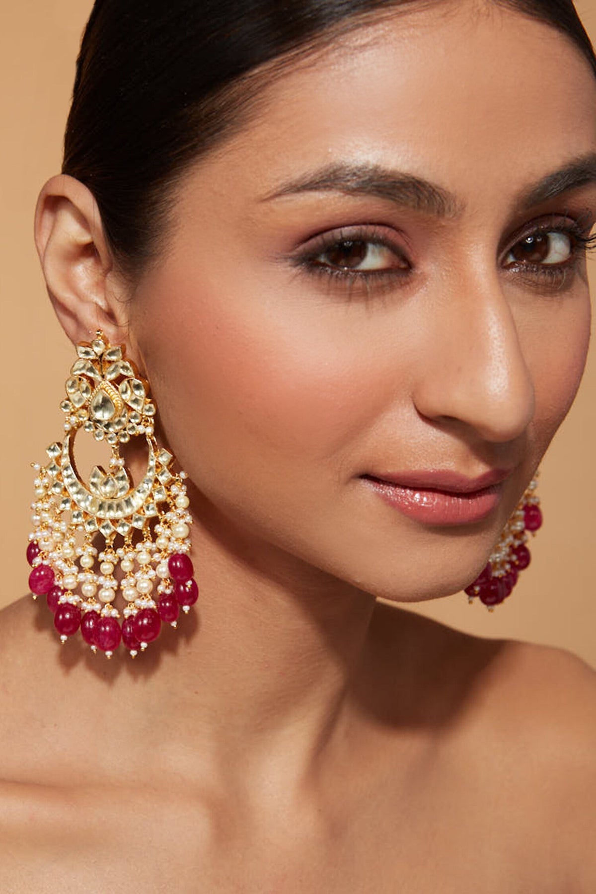 Carved Kundan Embellished Chaandbali Earrings 
