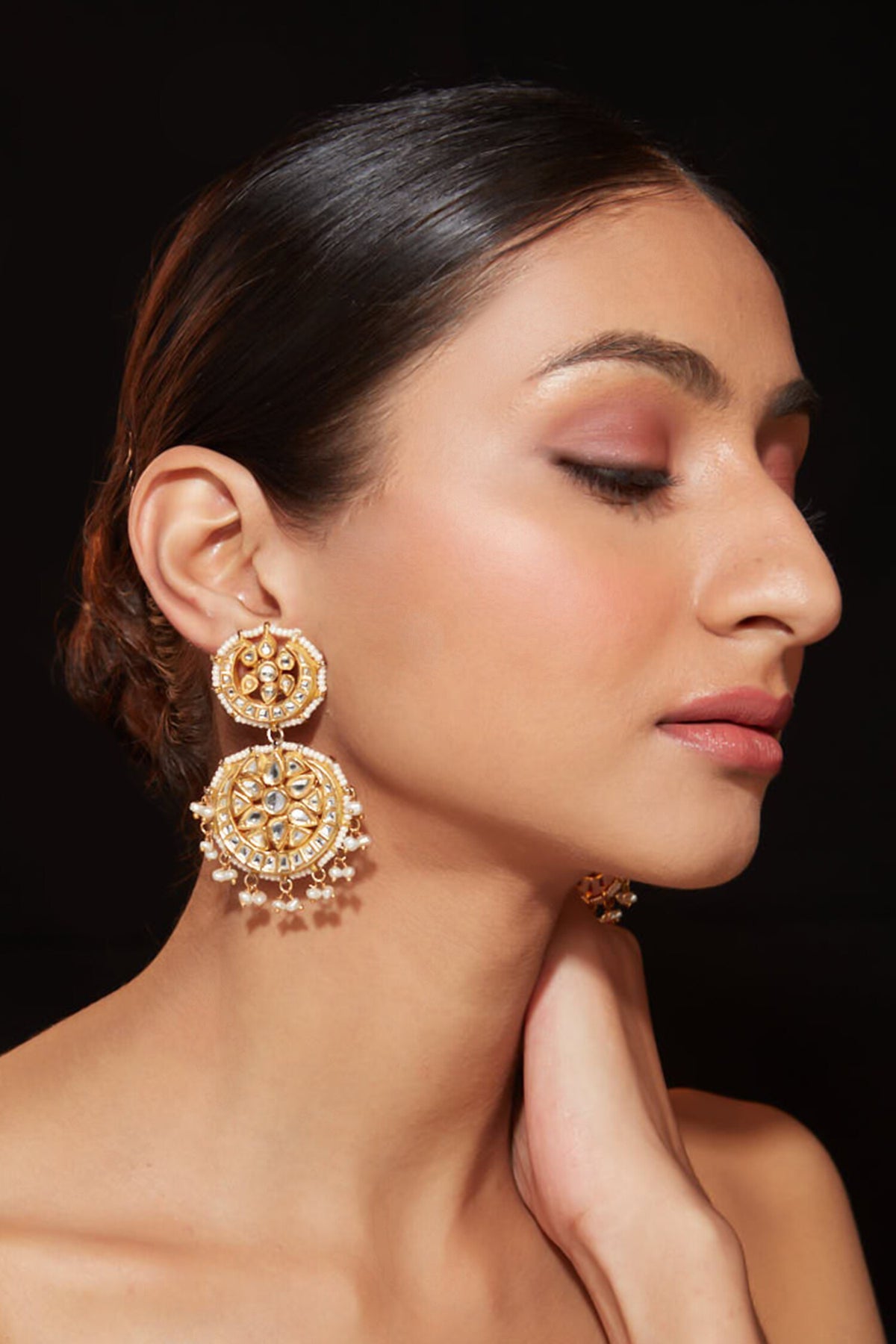 Kundan Studded Double Circle Earrings 