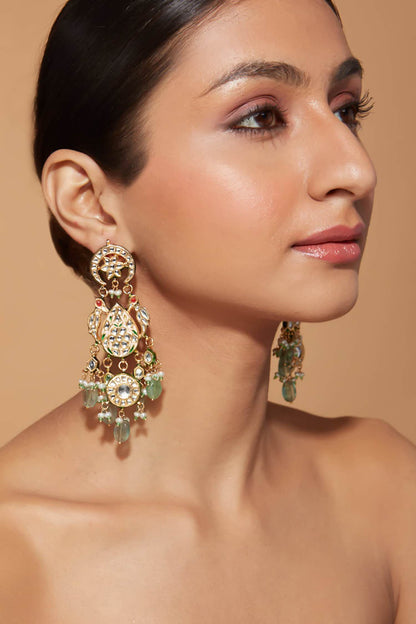Tear Drop Carved Kundan Embellished Earrings 