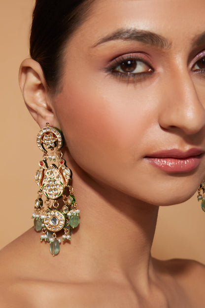 Tear Drop Carved Kundan Embellished Earrings 