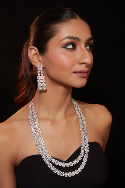 Zircon Studded Double Layered Necklace Set 